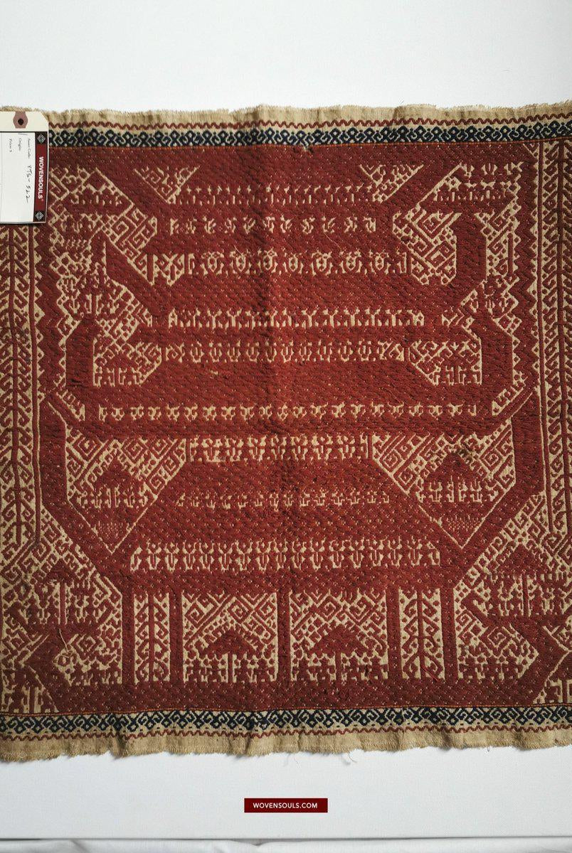 522 Old Tampan Ship Cloth with Superb Drawing-WOVENSOULS-Antique-Vintage-Textiles-Art-Decor