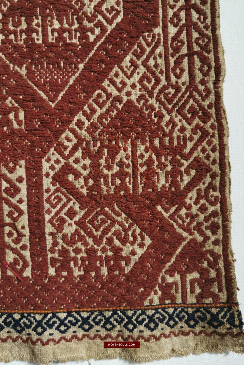 522 Old Tampan Ship Cloth with Superb Drawing-WOVENSOULS-Antique-Vintage-Textiles-Art-Decor