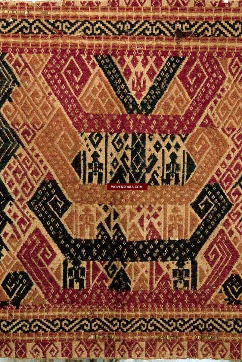 525 Rare Antique Tampan with Three Colors & Woven Metal Strip Remnants-WOVENSOULS-Antique-Vintage-Textiles-Art-Decor
