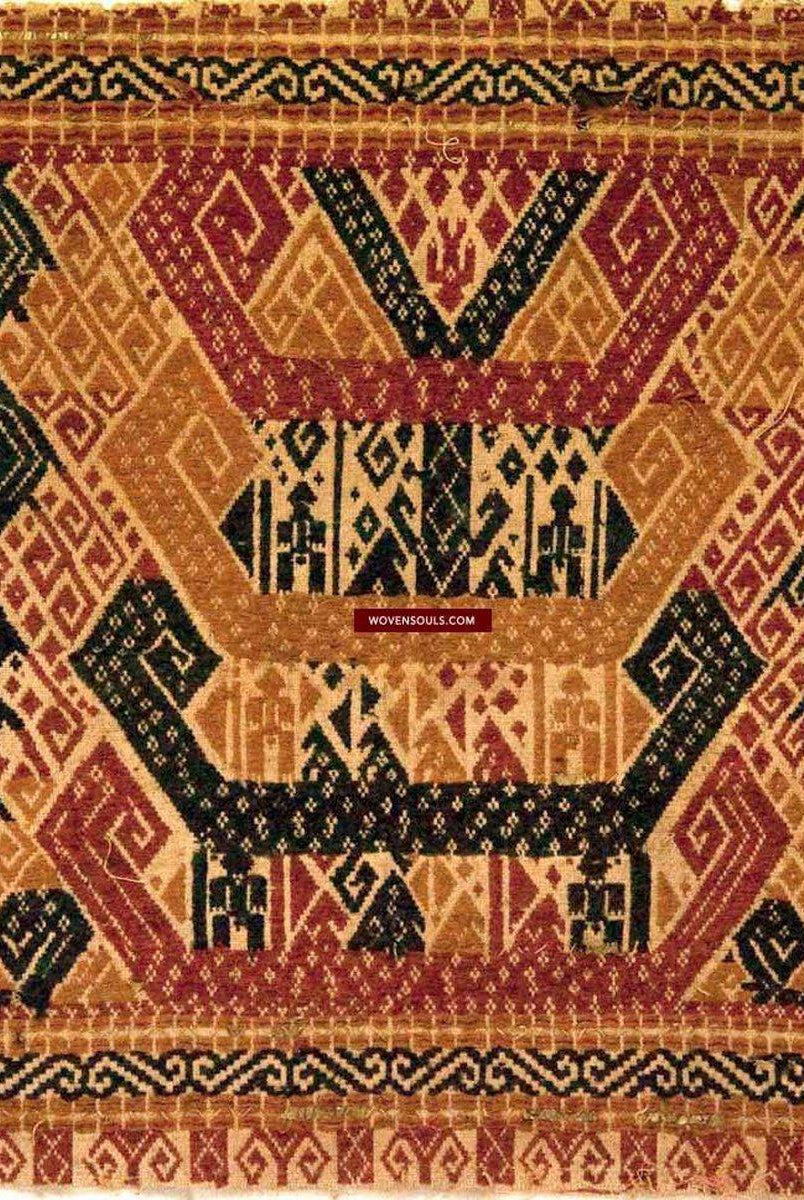 525 Rare Antique Tampan with Three Colors & Woven Metal Strip Remnants-WOVENSOULS-Antique-Vintage-Textiles-Art-Decor