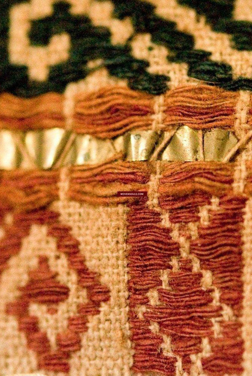 525 Rare Antique Tampan with Three Colors & Woven Metal Strip Remnants-WOVENSOULS-Antique-Vintage-Textiles-Art-Decor
