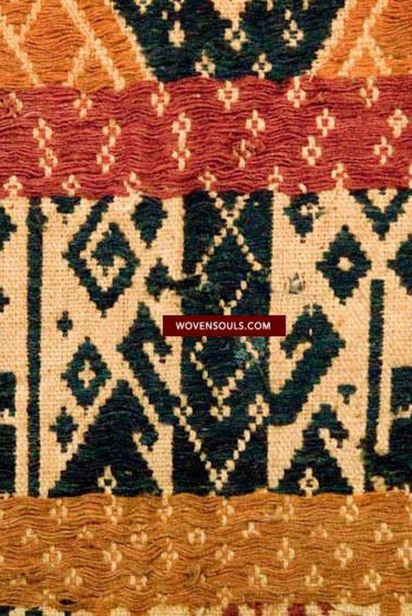 525 Rare Antique Tampan with Three Colors & Woven Metal Strip Remnants-WOVENSOULS-Antique-Vintage-Textiles-Art-Decor