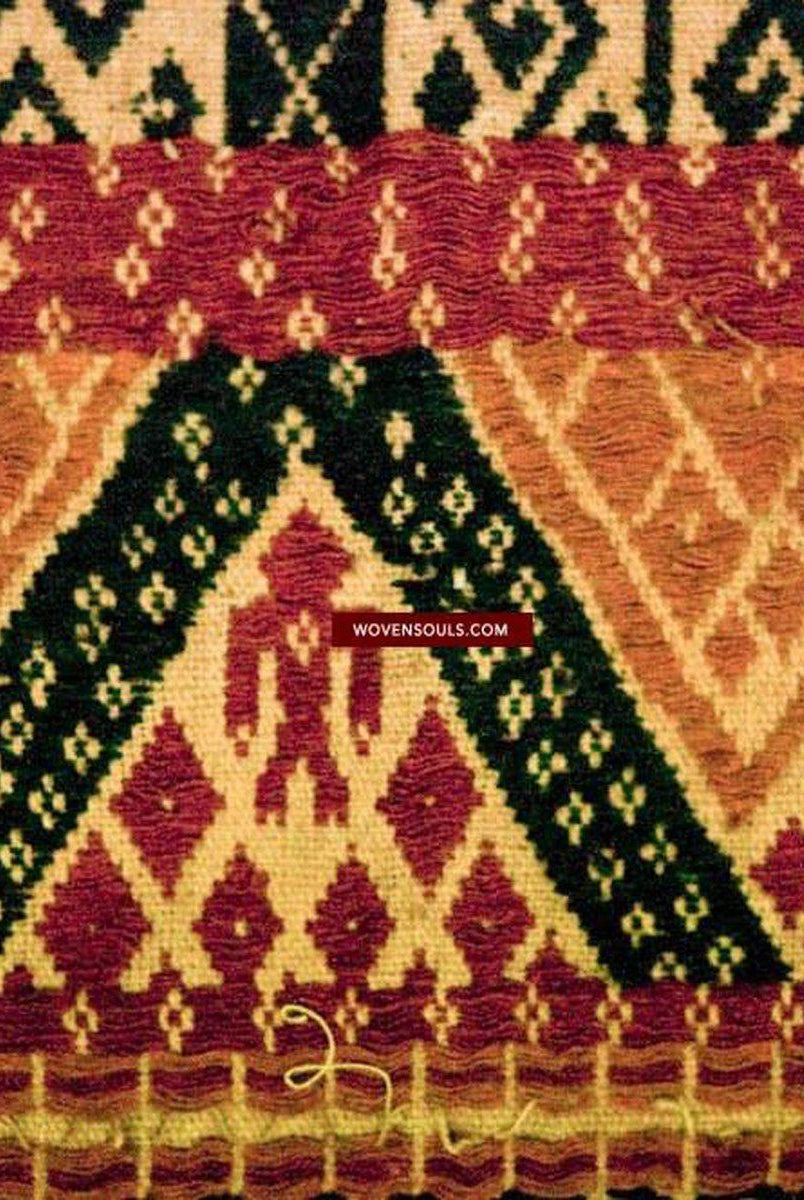 525 Rare Antique Tampan with Three Colors & Woven Metal Strip Remnants-WOVENSOULS-Antique-Vintage-Textiles-Art-Decor