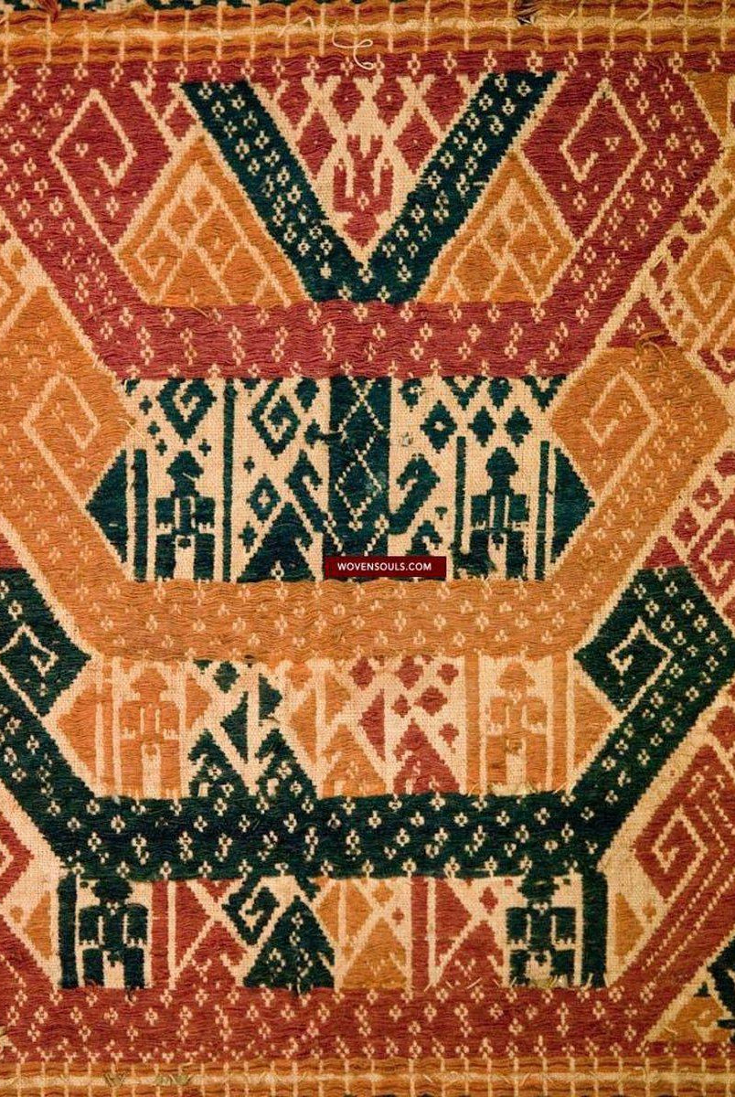 525 Rare Antique Tampan with Three Colors & Woven Metal Strip Remnants-WOVENSOULS-Antique-Vintage-Textiles-Art-Decor