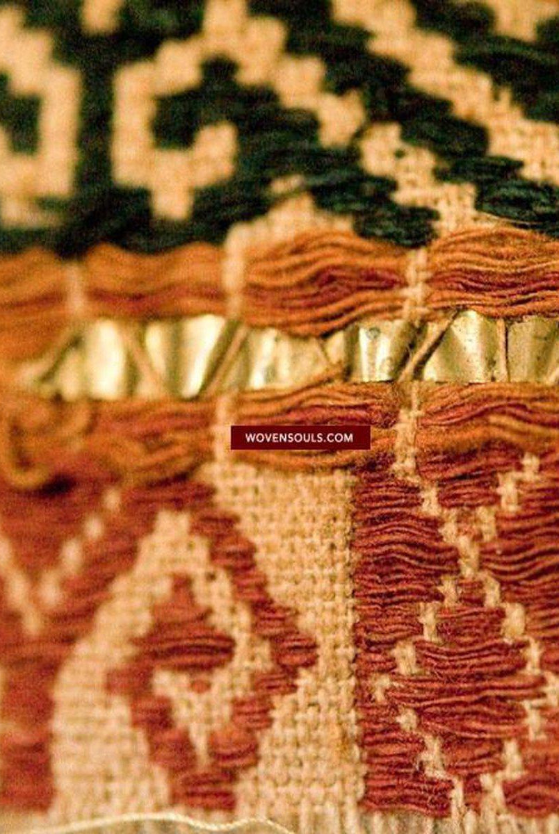 525 Rare Antique Tampan with Three Colors & Woven Metal Strip Remnants-WOVENSOULS-Antique-Vintage-Textiles-Art-Decor