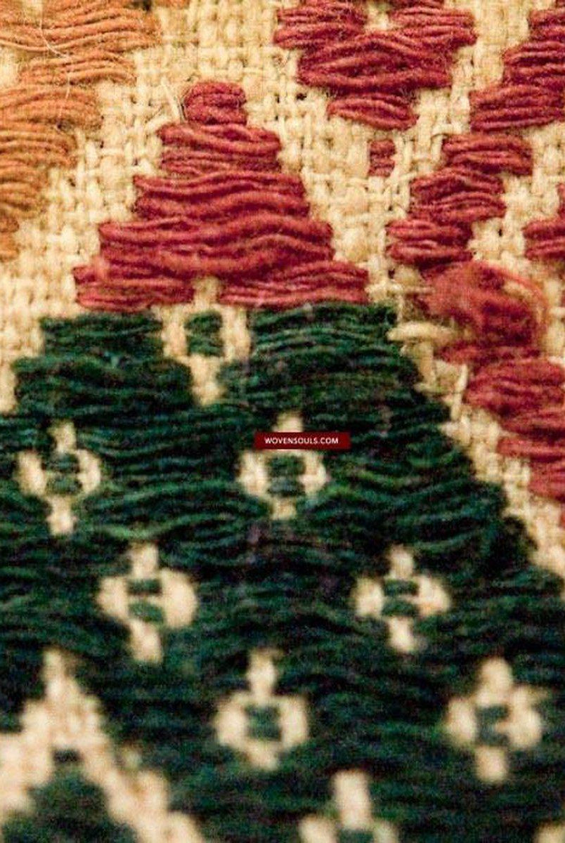 525 Rare Antique Tampan with Three Colors & Woven Metal Strip Remnants-WOVENSOULS-Antique-Vintage-Textiles-Art-Decor