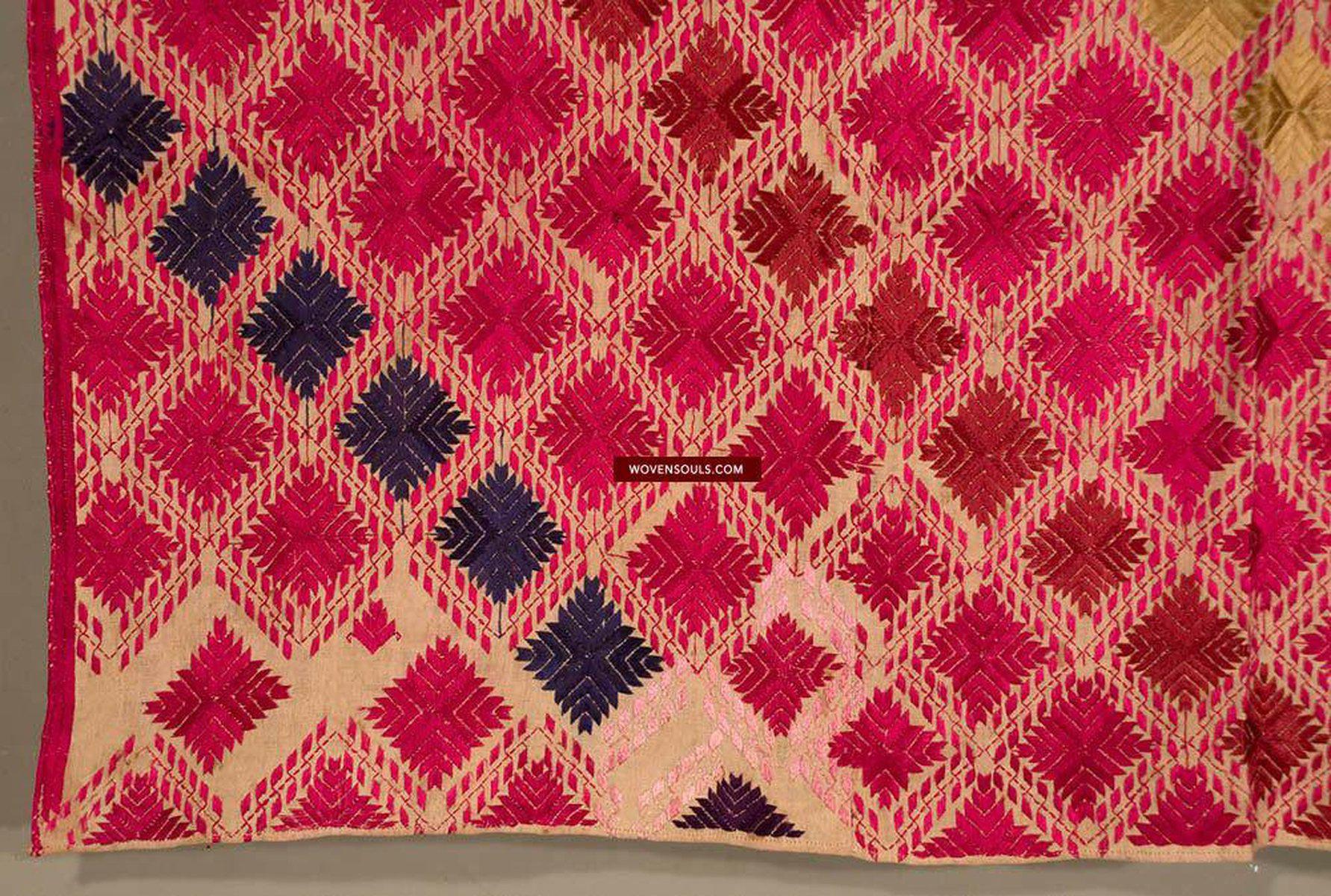 530 SOLD - Rare Old Pachranga Thirma Phulkari Embroidery Textile-WOVENSOULS-Antique-Vintage-Textiles-Art-Decor