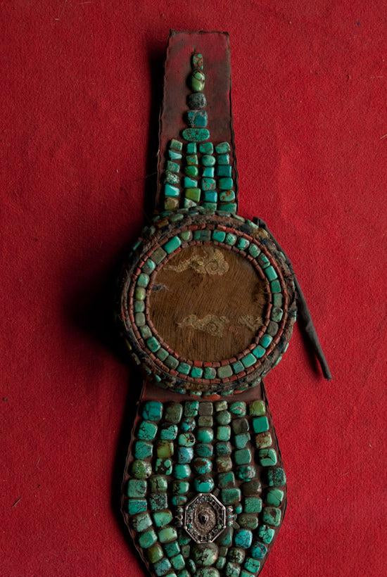540-A Old Ladakh Mulbeg Perak Headdress with Turquoise-WOVENSOULS Antique Textiles & Art Gallery
