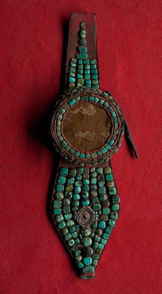 540-A Old Ladakh Mulbeg Perak Headdress with Turquoise-WOVENSOULS Antique Textiles & Art Gallery