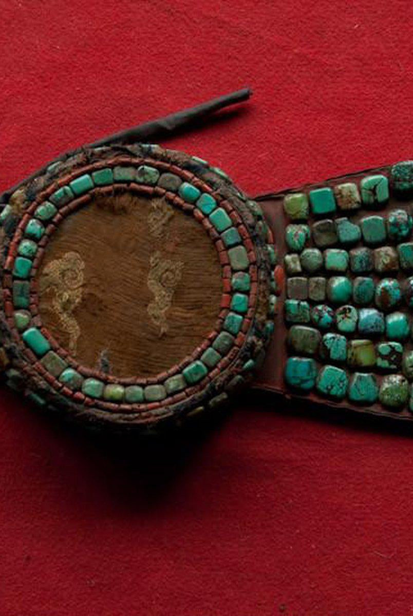 540-A Old Ladakh Mulbeg Perak Headdress with Turquoise-WOVENSOULS-Antique-Vintage-Textiles-Art-Decor