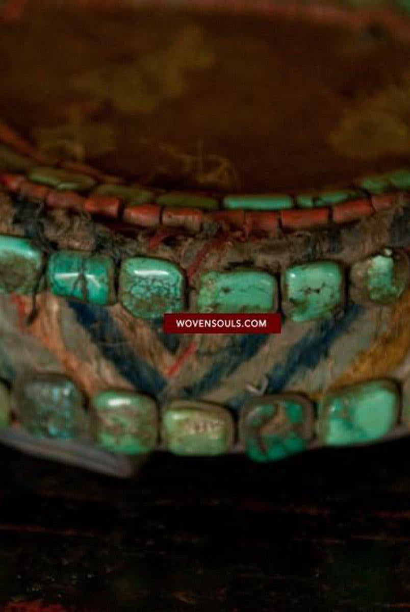 540-A Old Ladakh Mulbeg Perak Headdress with Turquoise-WOVENSOULS-Antique-Vintage-Textiles-Art-Decor