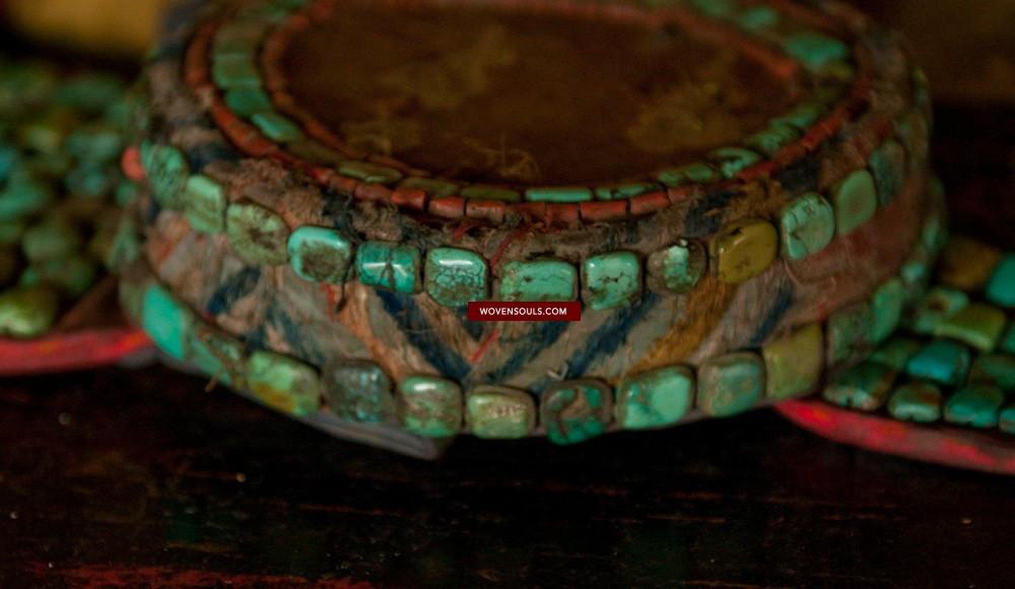 540-A Old Ladakh Mulbeg Perak Headdress with Turquoise-WOVENSOULS-Antique-Vintage-Textiles-Art-Decor
