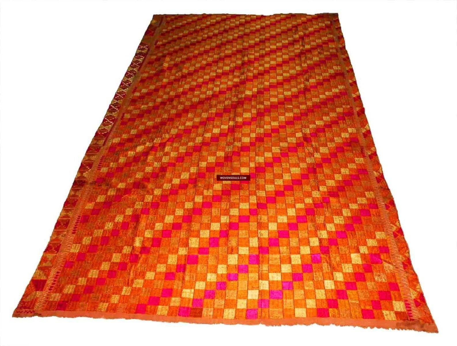 543 Checkerboard Phulkari Bagh with Gorgeous colors-WOVENSOULS-Antique-Vintage-Textiles-Art-Decor