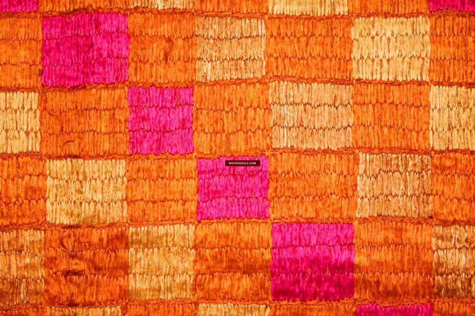 543 Checkerboard Phulkari Bagh with Gorgeous colors-WOVENSOULS-Antique-Vintage-Textiles-Art-Decor