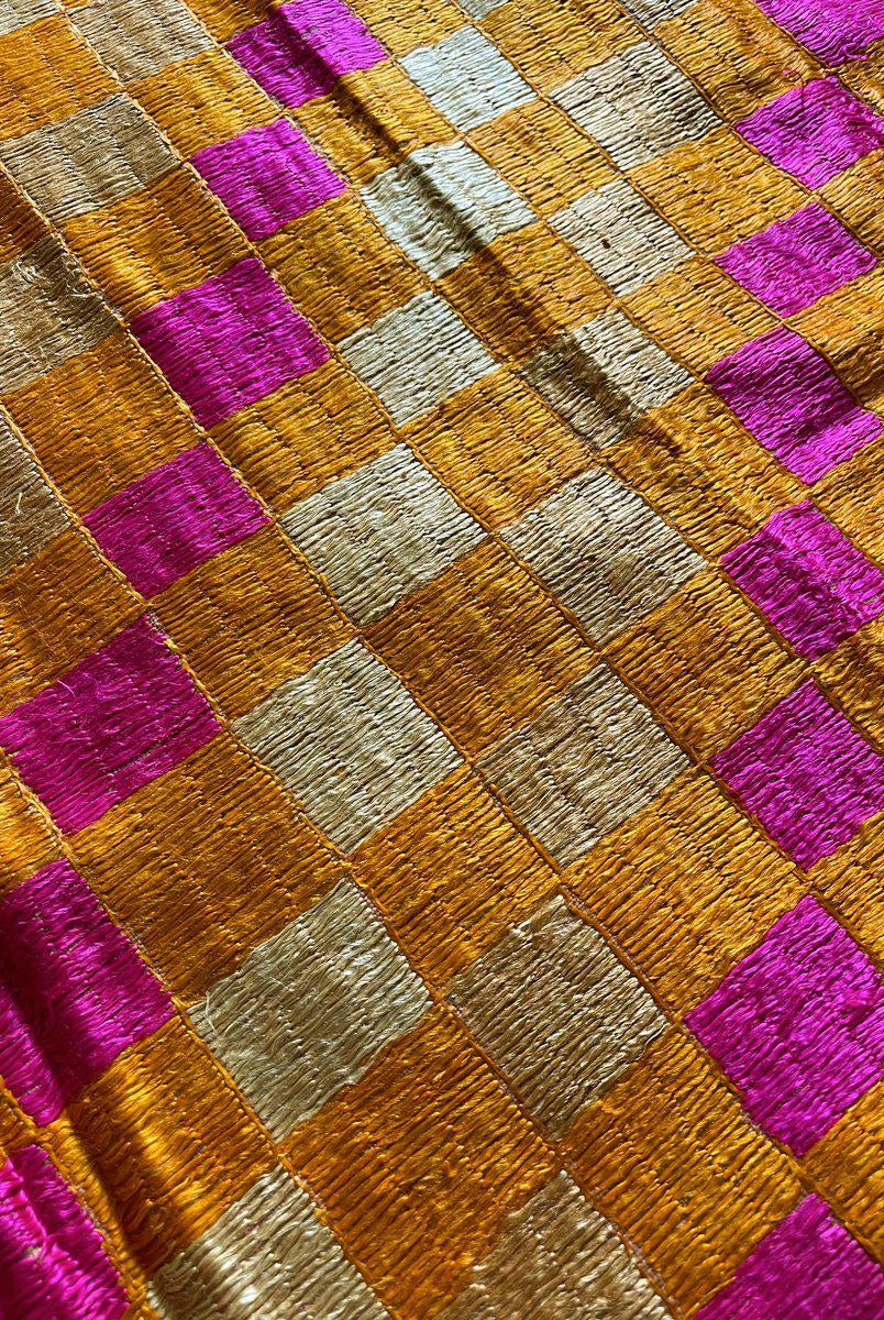 543 Checkerboard Phulkari Bagh with Gorgeous colors-WOVENSOULS-Antique-Vintage-Textiles-Art-Decor