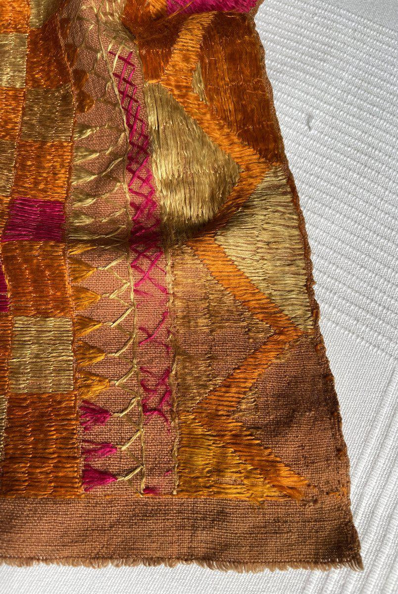 543 Checkerboard Phulkari Bagh with Gorgeous colors-WOVENSOULS-Antique-Vintage-Textiles-Art-Decor
