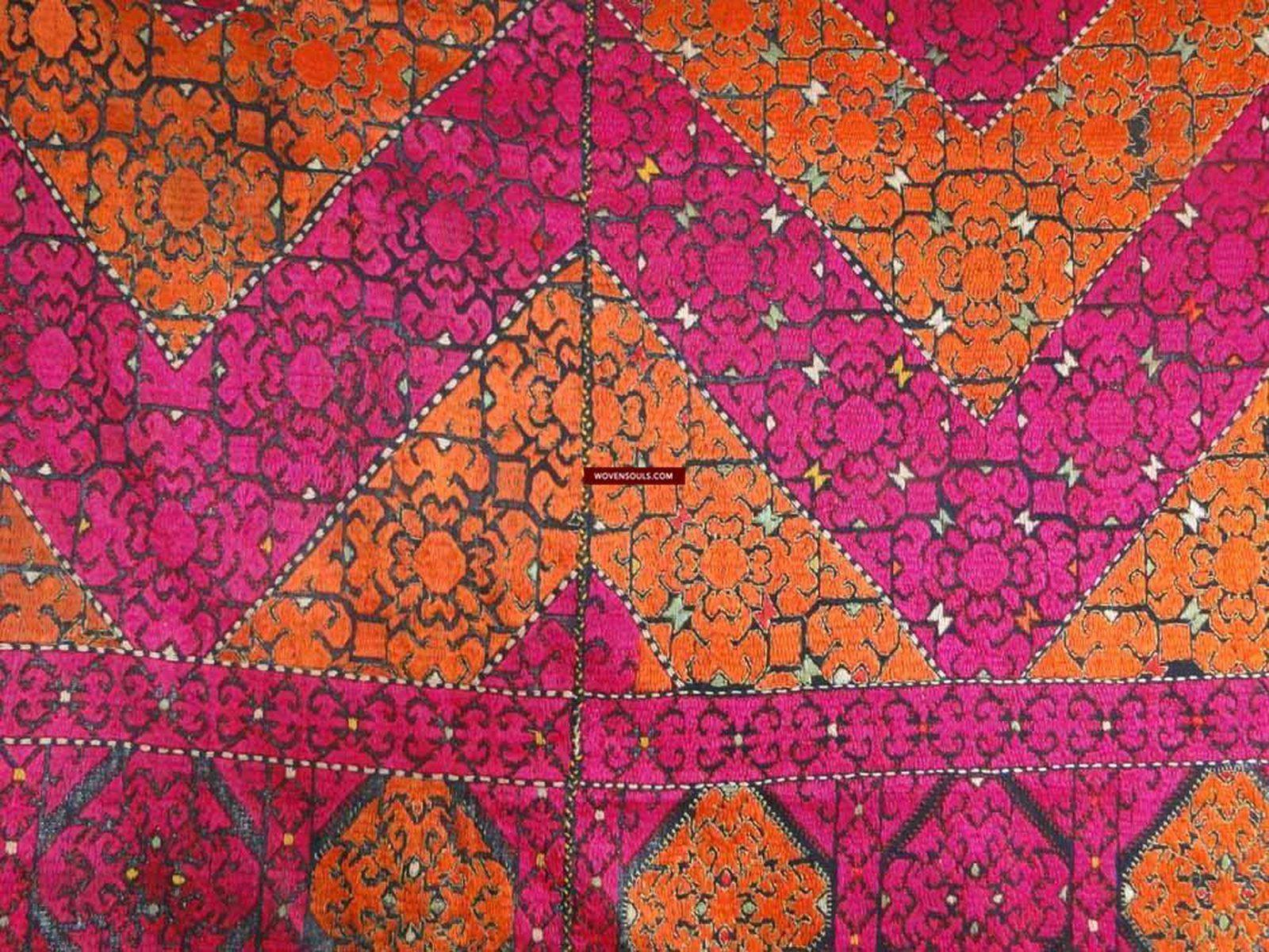 544 SOLD Gorgeous Rare Antique Swat Valley Bridal Phulkari Shawl-WOVENSOULS-Antique-Vintage-Textiles-Art-Decor