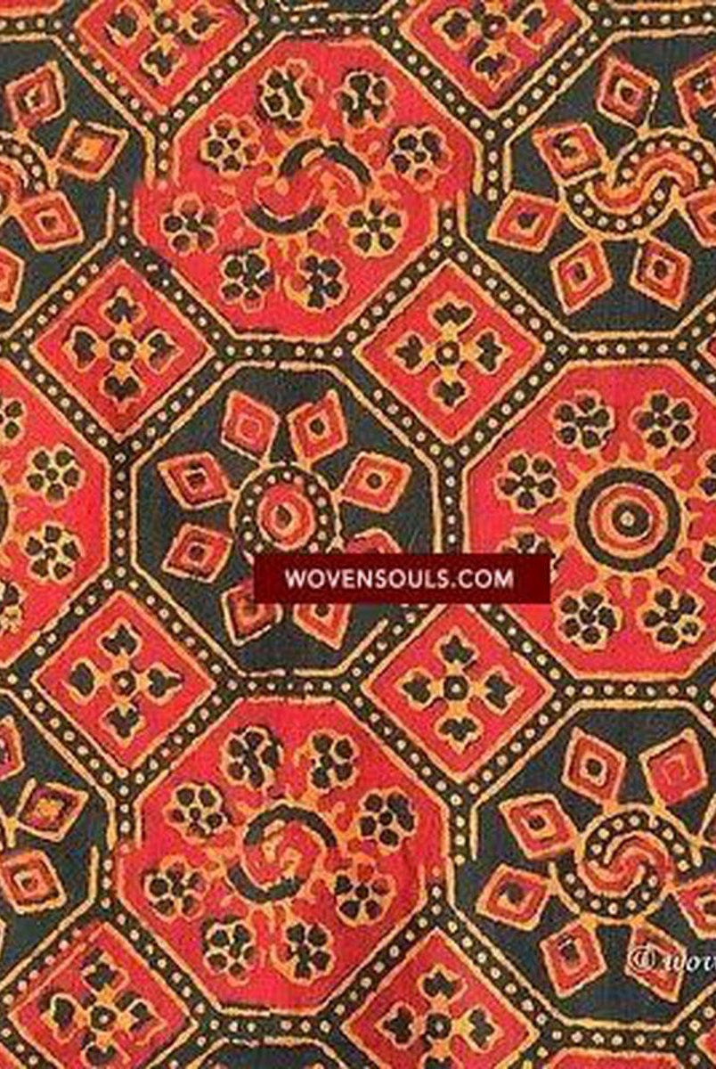 5525 Ajrakh Hand Block Printed Cotton Shawl - All Natural Dyes - Recently Made-WOVENSOULS-Antique-Vintage-Textiles-Art-Decor