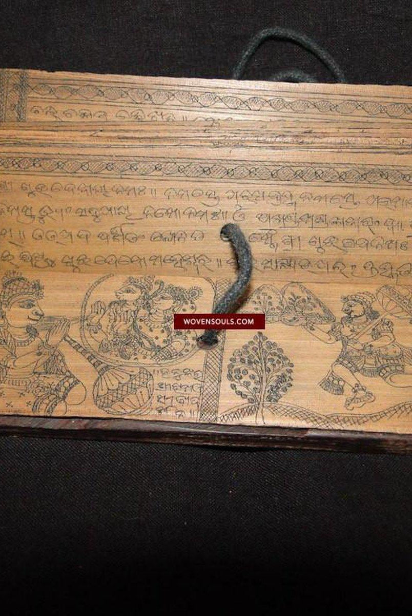 558 Old Indian Sanskrit Manuscript Palm Leaf - Hanuman Purana-WOVENSOULS-Antique-Vintage-Textiles-Art-Decor