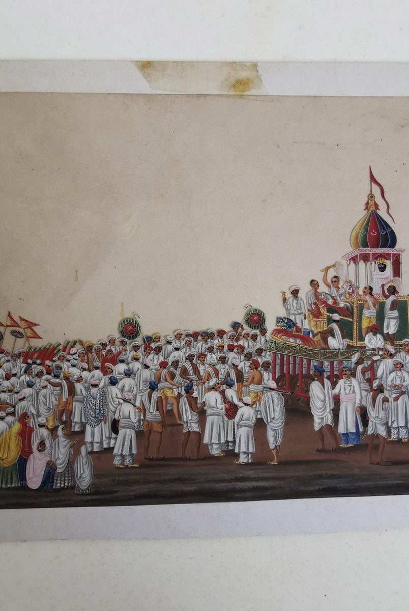 564 Old Indian Company School Mica Painting - Jaganntah Yatra Procession - Rituals & Festivals series - 3-WOVENSOULS-Antique-Vintage-Textiles-Art-Decor