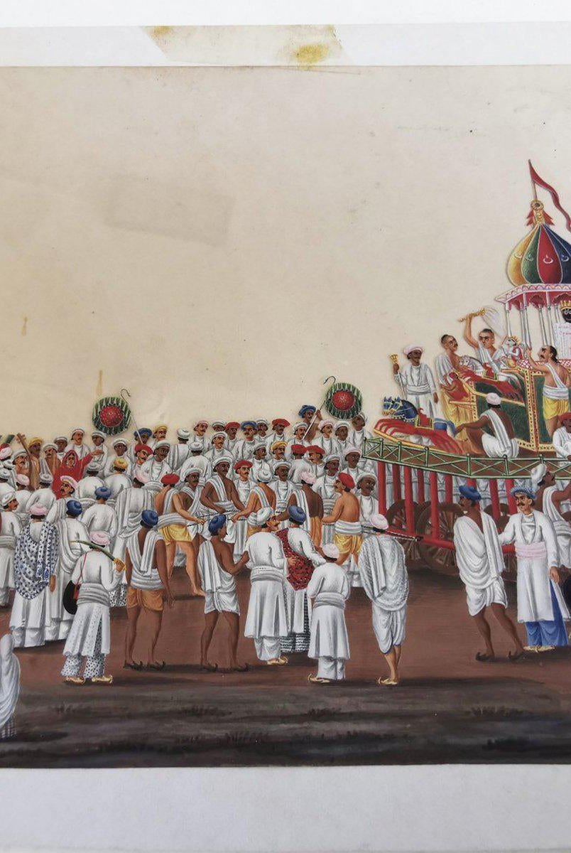 564 Old Indian Company School Mica Painting - Jaganntah Yatra Procession - Rituals & Festivals series - 3-WOVENSOULS-Antique-Vintage-Textiles-Art-Decor