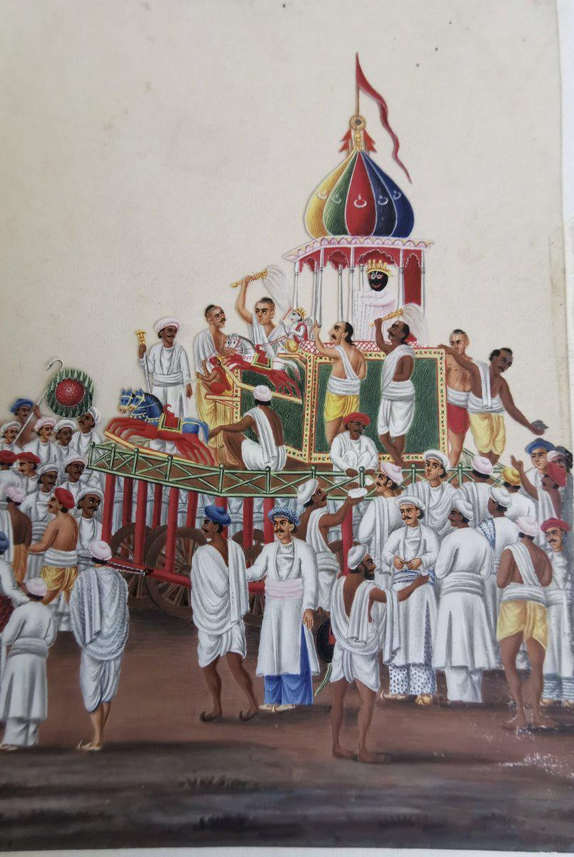 564 Old Indian Company School Mica Painting - Jaganntah Yatra Procession - Rituals & Festivals series - 3-WOVENSOULS-Antique-Vintage-Textiles-Art-Decor