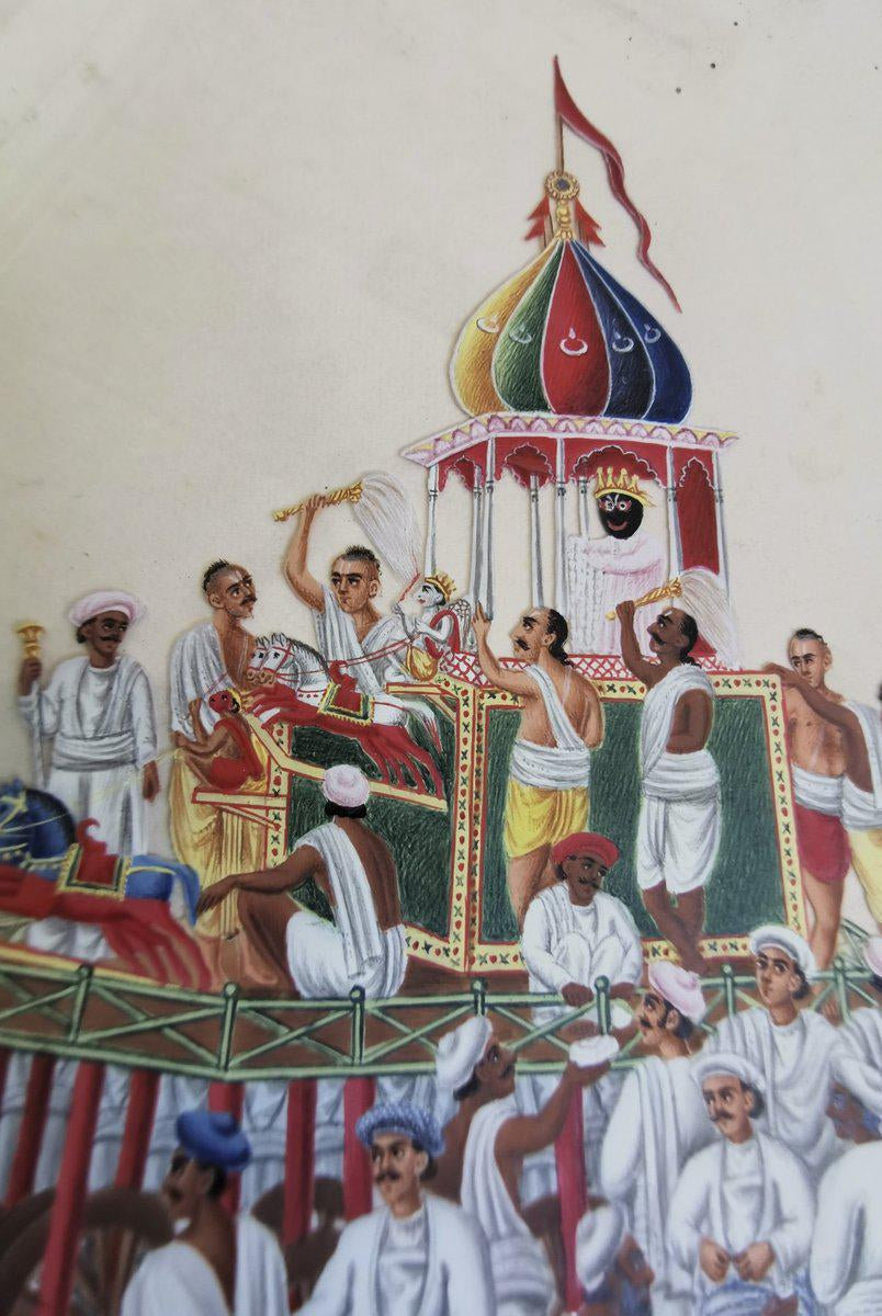 564 Old Indian Company School Mica Painting - Jaganntah Yatra Procession - Rituals & Festivals series - 3-WOVENSOULS-Antique-Vintage-Textiles-Art-Decor