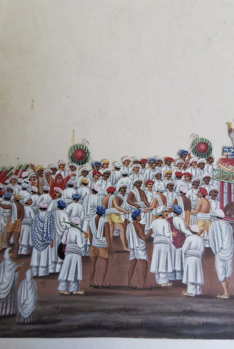 564 Old Indian Company School Mica Painting - Jaganntah Yatra Procession - Rituals & Festivals series - 3-WOVENSOULS-Antique-Vintage-Textiles-Art-Decor