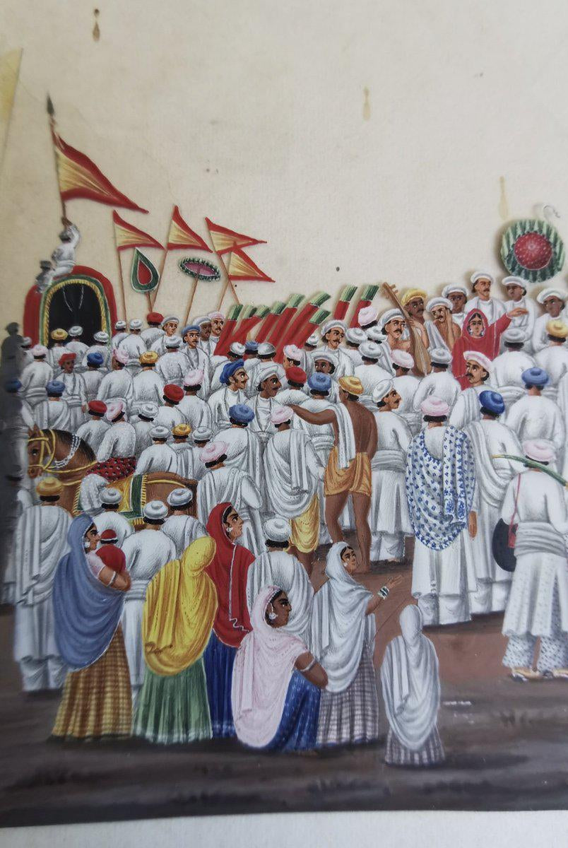 564 Old Indian Company School Mica Painting - Jaganntah Yatra Procession - Rituals & Festivals series - 3-WOVENSOULS-Antique-Vintage-Textiles-Art-Decor