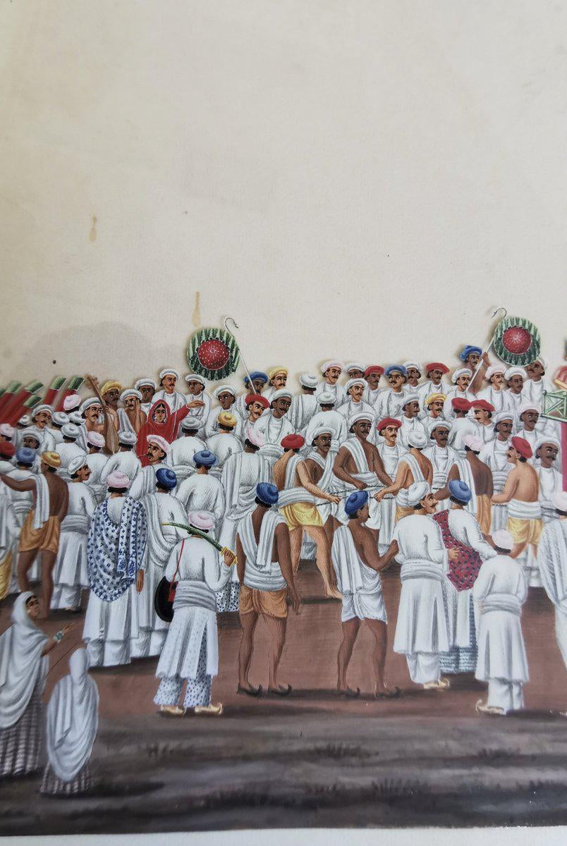 564 Old Indian Company School Mica Painting - Jaganntah Yatra Procession - Rituals & Festivals series - 3-WOVENSOULS-Antique-Vintage-Textiles-Art-Decor