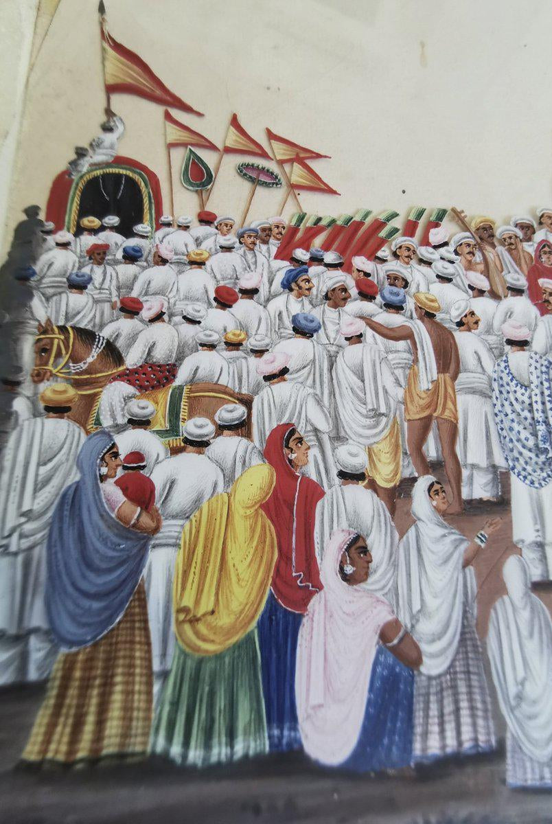564 Old Indian Company School Mica Painting - Jaganntah Yatra Procession - Rituals & Festivals series - 3-WOVENSOULS-Antique-Vintage-Textiles-Art-Decor