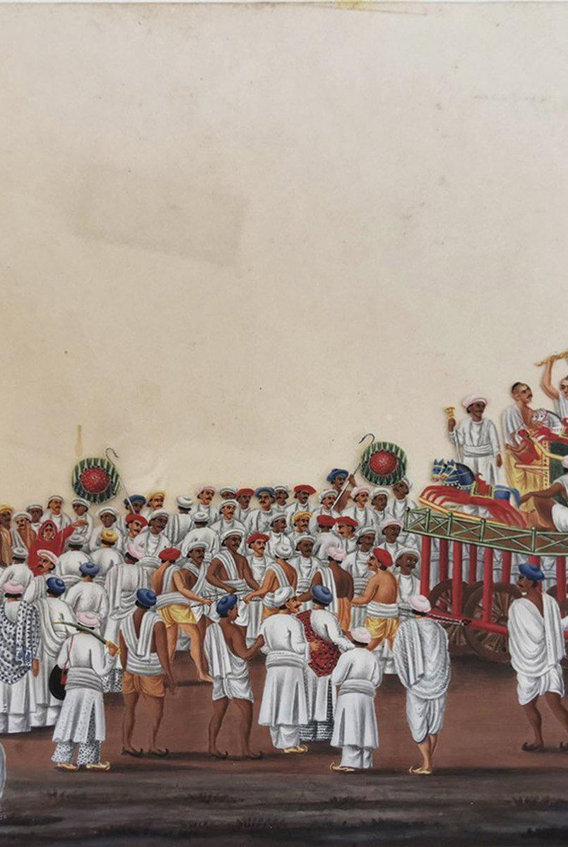 564 Old Indian Company School Mica Painting - Jaganntah Yatra Procession - Rituals & Festivals series - 3-WOVENSOULS-Antique-Vintage-Textiles-Art-Decor