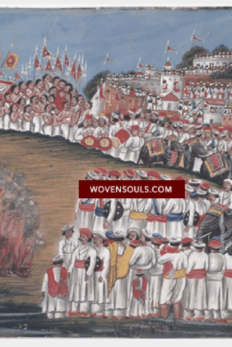 571 SOLD Company School Mica Painting - Sati or Suttee - Rituals & Festivals series - 1-WOVENSOULS-Antique-Vintage-Textiles-Art-Decor