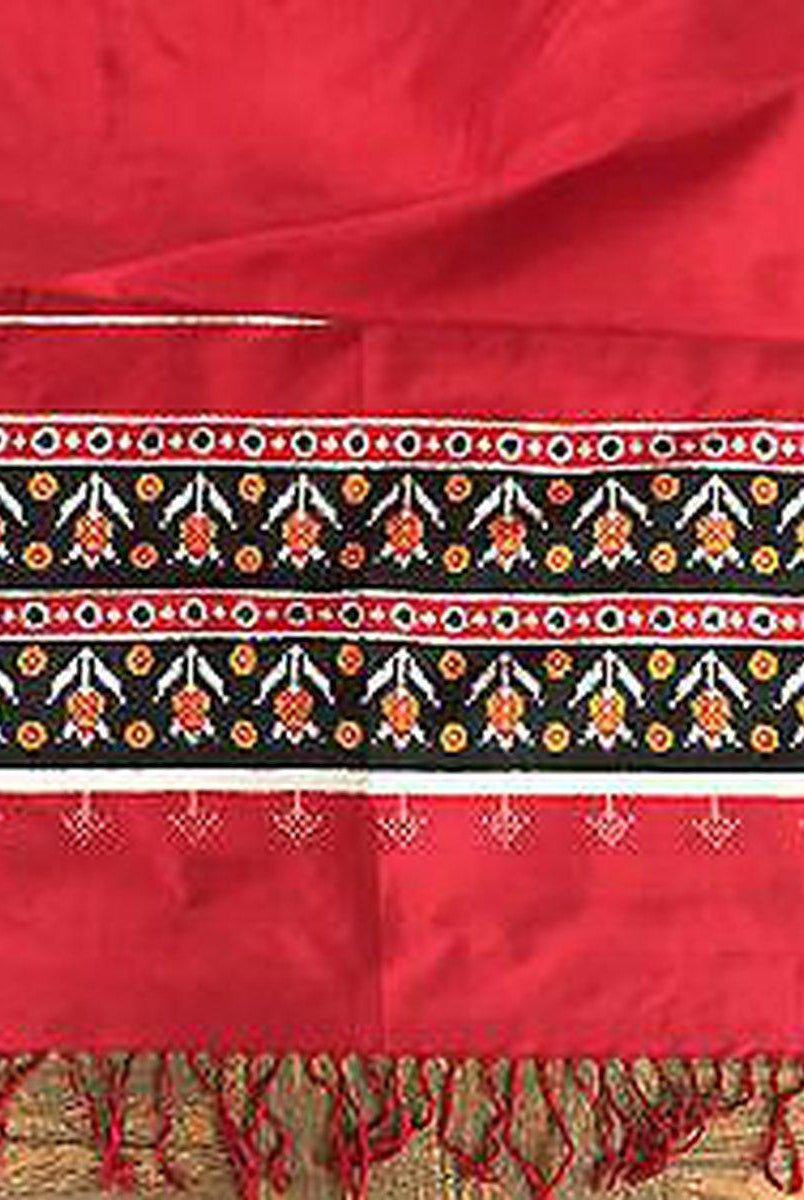 5712 VERKAUFT - Handgewebter Seiden-Doppel-Ikat-Patola-Schal - Kürzlich hergestellt-WOVENSOULS-Antike-Vintage-Textilien-Kunst-Dekor