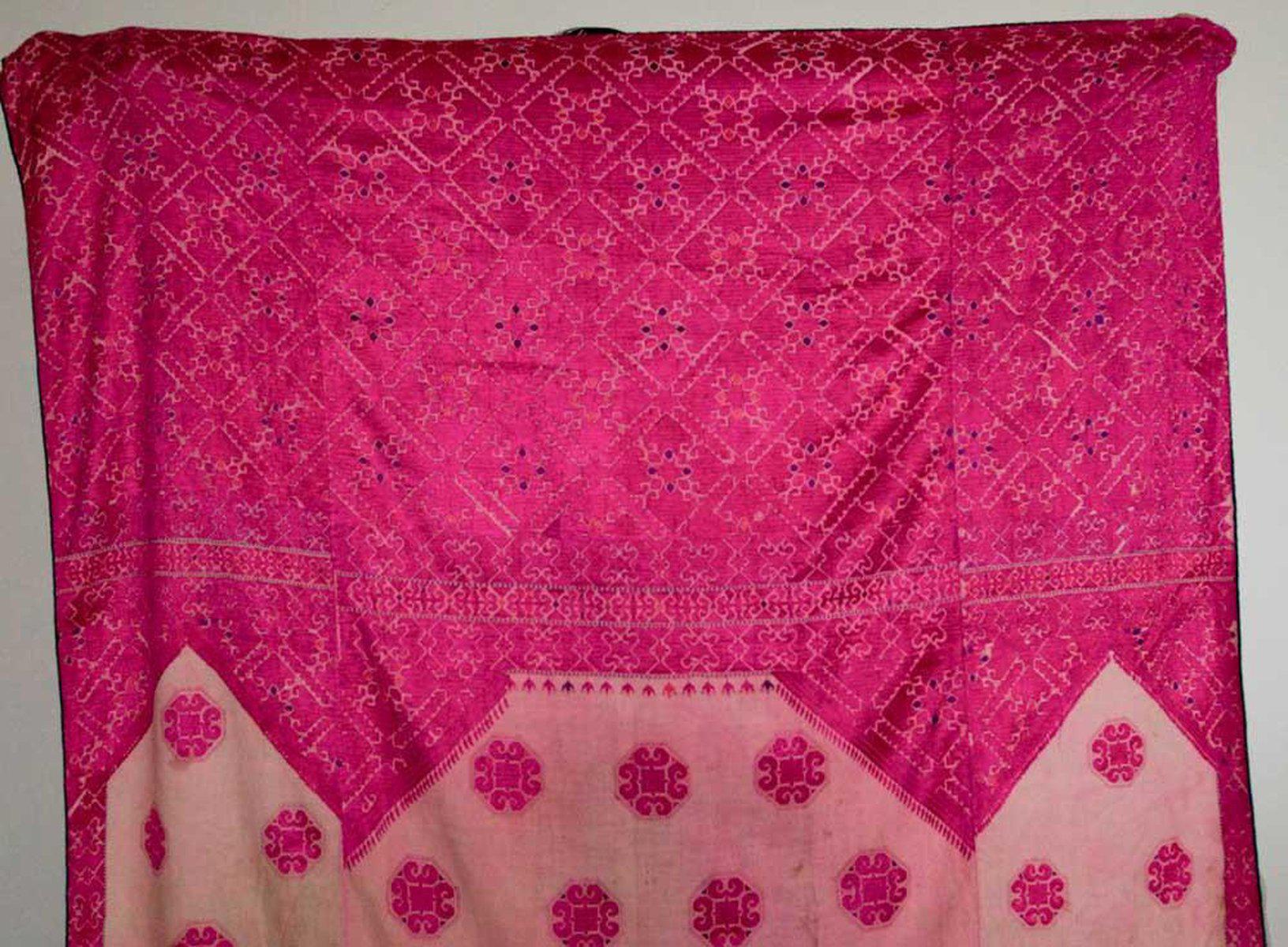 578 Superb White & Pink Likhni Swat Valley Bagh Phulkari Textile Art handmade-WOVENSOULS-Antique-Vintage-Textiles-Art-Decor