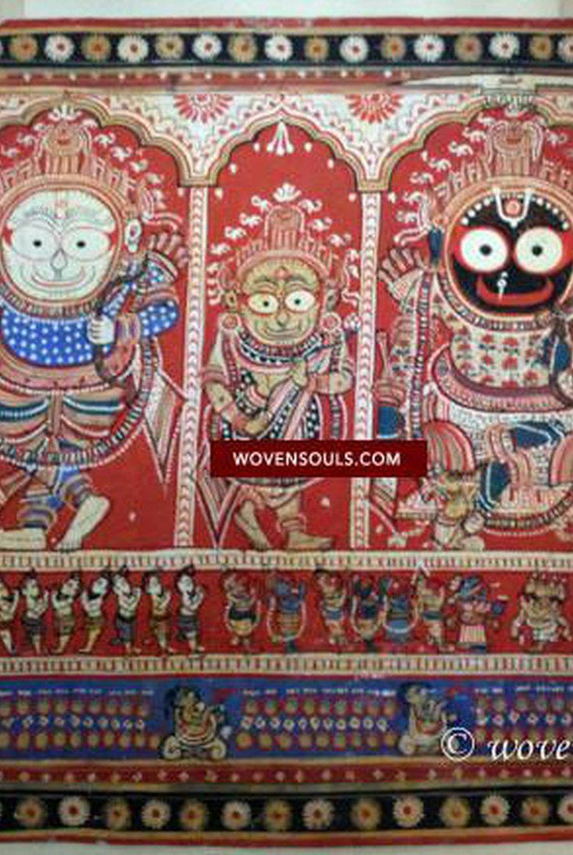 602 SOLD - Red Jatripatti Pattachitra Lord Jugannath Puri Painting-WOVENSOULS-Antique-Vintage-Textiles-Art-Decor