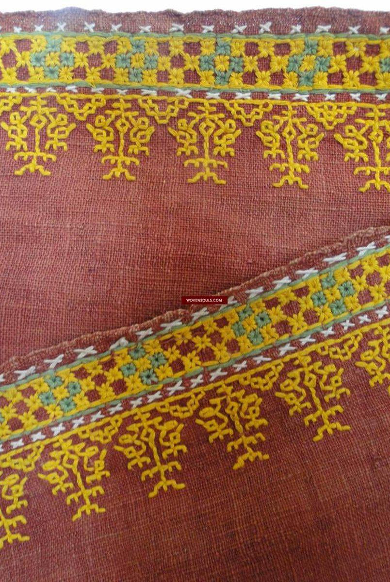 613 Old Rajasthan Wedding Shawl with - Palindrome - Double Sided Embroidery Rajasthan-WOVENSOULS-Antique-Vintage-Textiles-Art-Decor