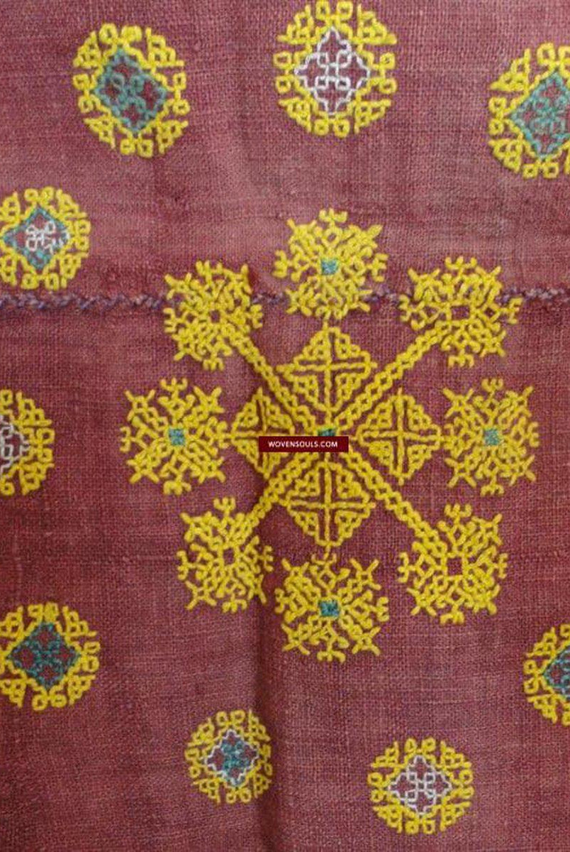 613 Old Rajasthan Wedding Shawl with - Palindrome - Double Sided Embroidery Rajasthan-WOVENSOULS-Antique-Vintage-Textiles-Art-Decor