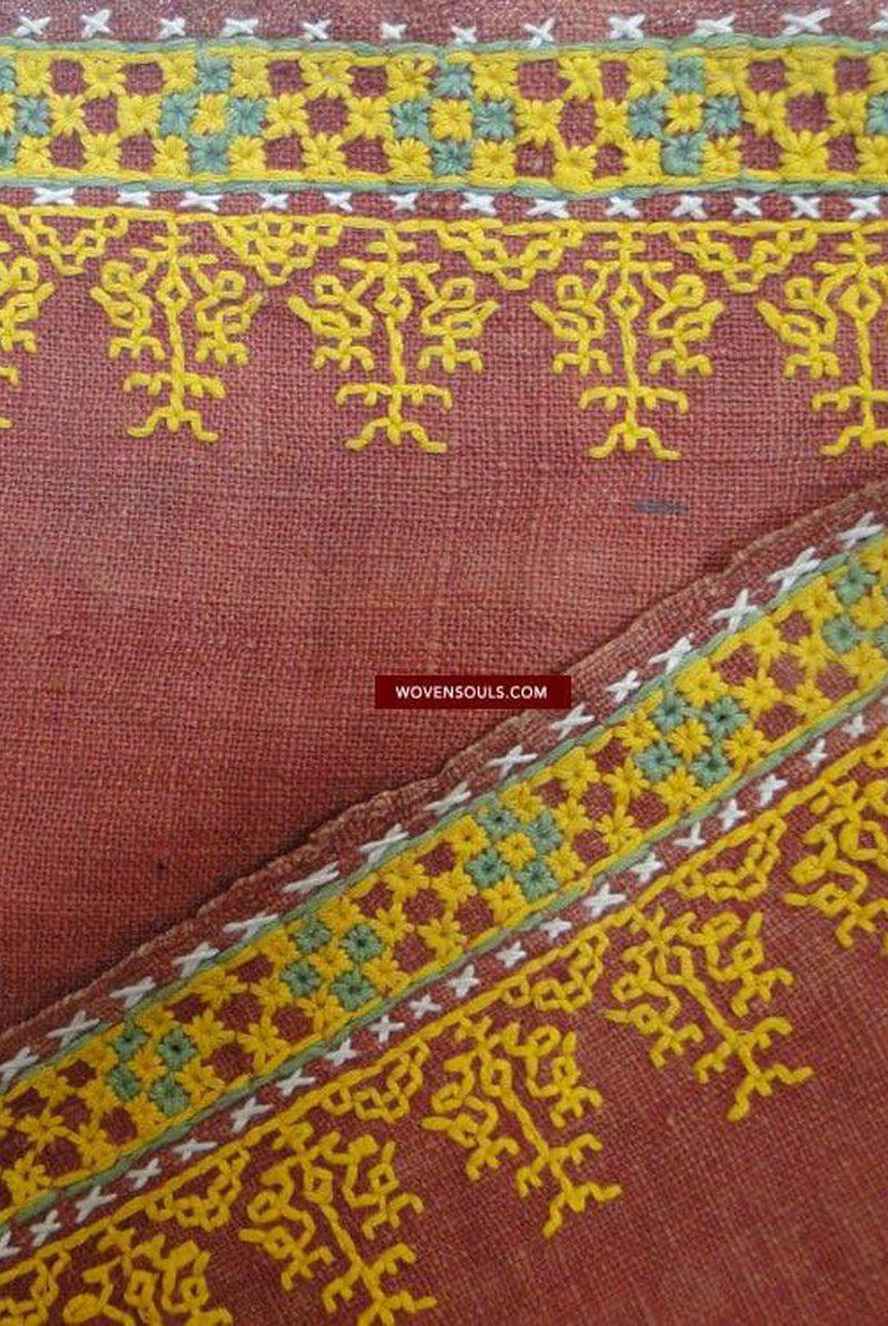 613 Old Rajasthan Wedding Shawl with - Palindrome - Double Sided Embroidery Rajasthan-WOVENSOULS-Antique-Vintage-Textiles-Art-Decor