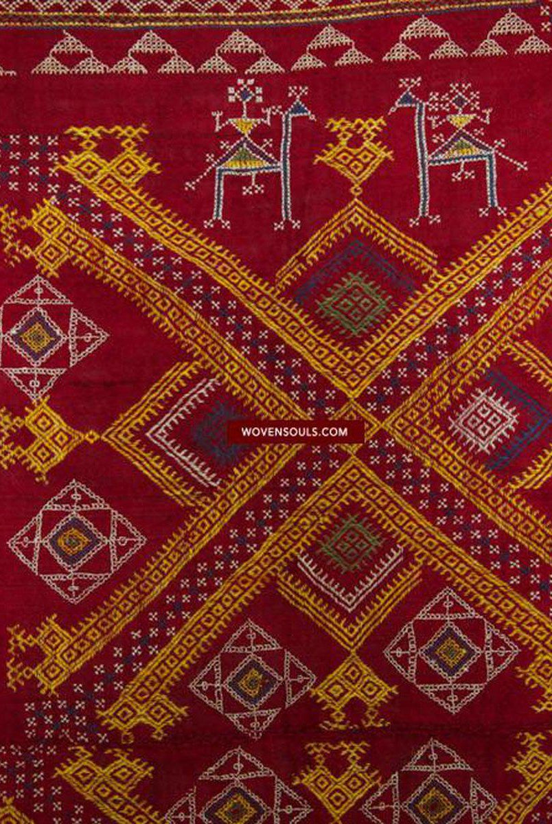 617 Old Wool Shekhawati Bishnoi Wedding Shawl Indian Textile Rajasthan-WOVENSOULS-Antique-Vintage-Textiles-Art-Decor