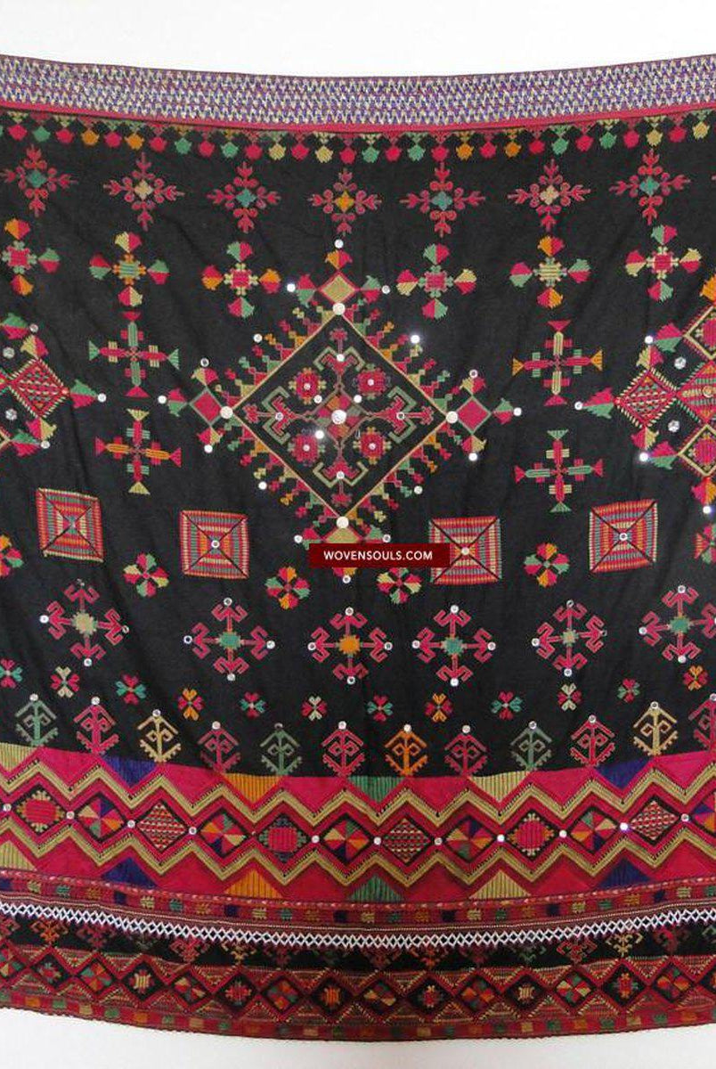 623 Semi Antique Kohistan Shawl Textile Art Embroidery-WOVENSOULS-Antique-Vintage-Textiles-Art-Decor