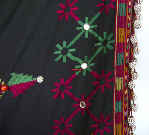 623 Semi Antique Kohistan Shawl Textile Art Embroidery-WOVENSOULS-Antique-Vintage-Textiles-Art-Decor
