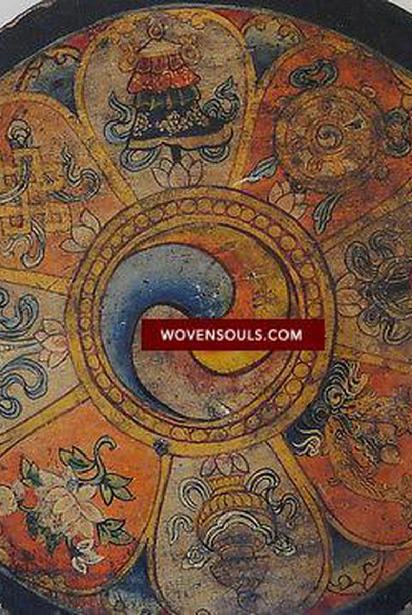 659B Antique Gold Illuminated Buddhist Thangka Mandala Art on Wood-WOVENSOULS-Antique-Vintage-Textiles-Art-Decor