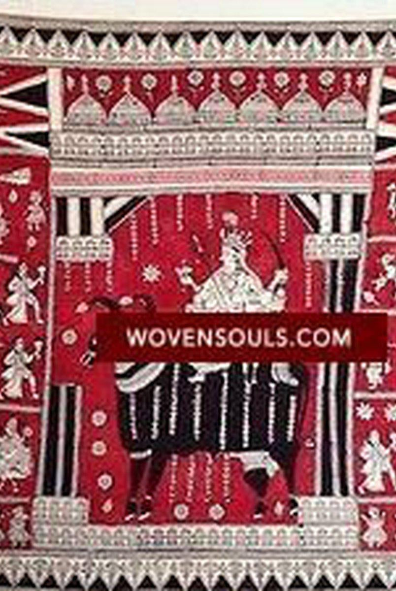 682 Semi-Antique Mata Ni Pachedi Hand Painted Block Printed Kalamkari Textile Art-WOVENSOULS-Antique-Vintage-Textiles-Art-Decor