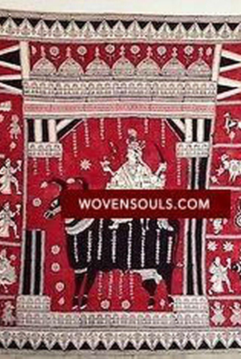 682 Semi-antico Mata Ni Pachedi dipinto a mano blocco stampato Kalamkari Textile Art-WOVENSOULS-Arredamento artistico-tessile-vintage-antico