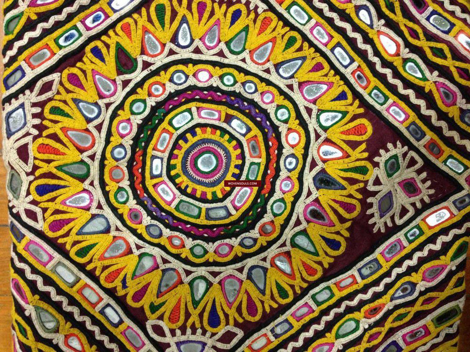 703 Vintage Trousseau or Dowry Bag with Embroidery & Mirror Work-WOVENSOULS-Antique-Vintage-Textiles-Art-Decor