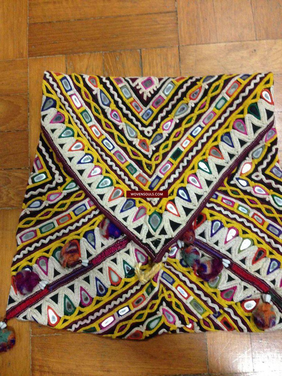 703 Vintage Trousseau or Dowry Bag with Embroidery & Mirror Work-WOVENSOULS-Antique-Vintage-Textiles-Art-Decor