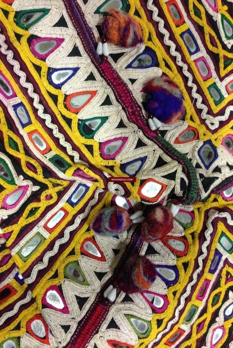 703 Vintage Trousseau or Dowry Bag with Embroidery & Mirror Work-WOVENSOULS-Antique-Vintage-Textiles-Art-Decor