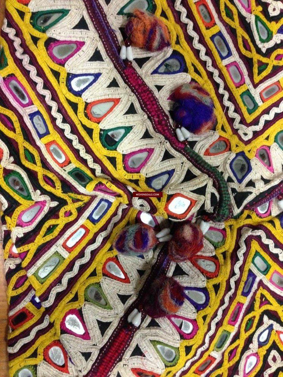 703 Vintage Trousseau or Dowry Bag with Embroidery & Mirror Work-WOVENSOULS-Antique-Vintage-Textiles-Art-Decor