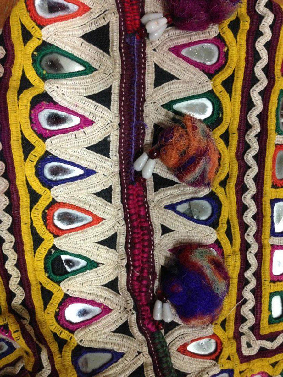 703 Vintage Trousseau or Dowry Bag with Embroidery & Mirror Work-WOVENSOULS-Antique-Vintage-Textiles-Art-Decor